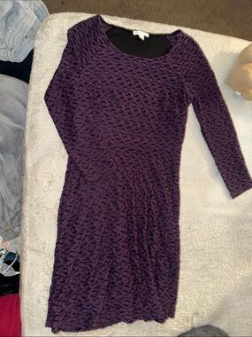 Women's Purple Textured Long sheer Sleeve Dress New York & company